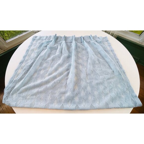 Vintage 80s pleated curtain, light blue mesh, net woven, single panel - Picture 7 of 10